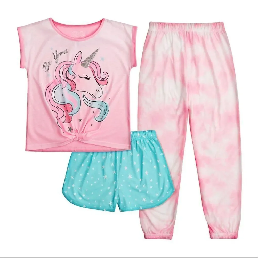 Cuddl Duds Girl’s Small (6/6X) Top, Shorts & Pants Pajama Set